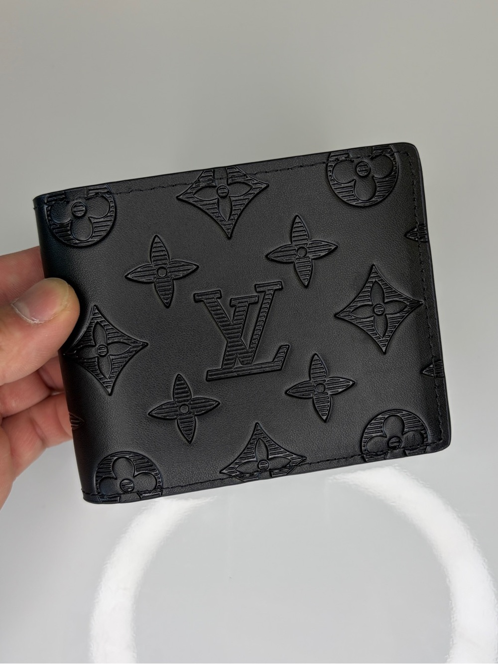 Men’s Original Genuine Leather Black Monogram Bi-Fold Wallet